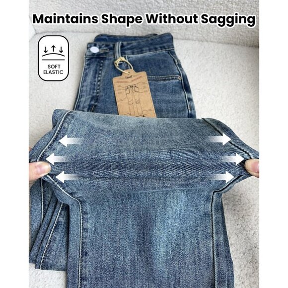Women's High Waist Stretchy Denim Jeans Tummy Control Raw Hem Casual - Picture 7 of 8